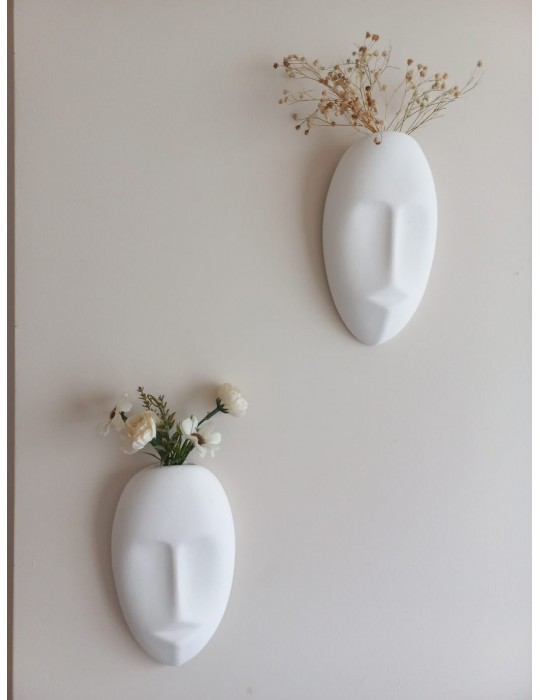 Dekoratif 2'li Yüz Duvar Vazosu, Duvar Süsü ,Heykel Aksesuar Beyaz Dekoratif 2'li Yüz Duvar Vazosu, Duvar Süsü ,Heykel Aksesuar Beyaz