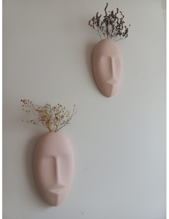 Dekoratif 2'li Yüz Duvar Vazosu, Duvar Süsü ,Heykel Aksesuar Bej Dekoratif 2'li Yüz Duvar Vazosu, Duvar Süsü ,Heykel Aksesuar Bej