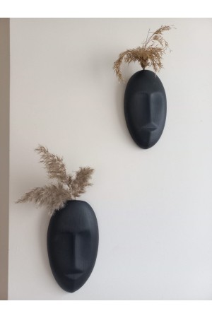 Dekoratif 2'li Yüz Duvar Vazosu, Duvar Süsü ,Heykel Aksesuar Siyah