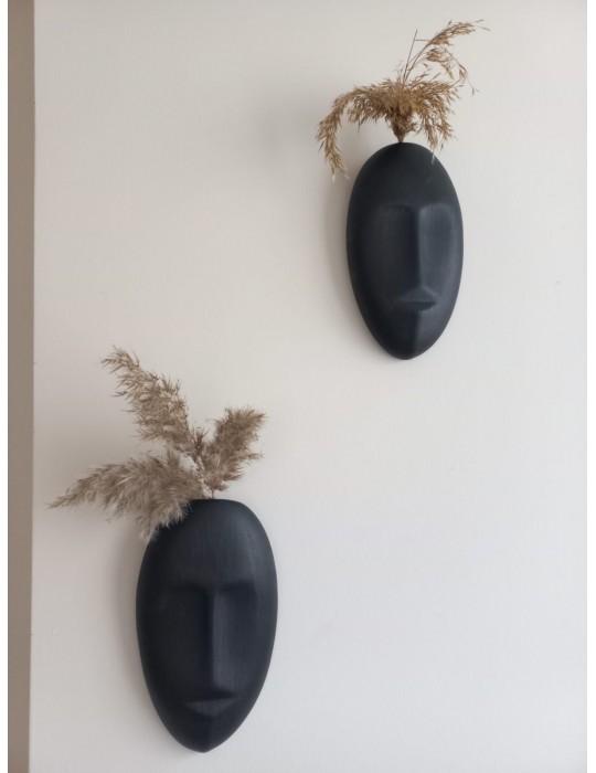 Dekoratif 2'li Yüz Duvar Vazosu, Duvar Süsü ,Heykel Aksesuar Siyah Dekoratif 2'li Yüz Duvar Vazosu, Duvar Süsü ,Heykel Aksesuar Siyah