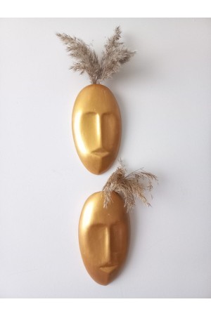 Dekoratif 2'li Yüz Duvar Vazosu, Duvar Süsü ,Heykel Aksesuar Gold