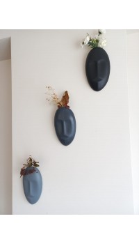 Dekoratif 3'li Mask Duvar Vazosu, Duvar Süsü ,Heykel Aksesuar Siyah Antrasit Gri Dekoratif 3'li Mask Duvar Vazosu, Duvar Süsü ,Heykel Aksesuar Siyah Antrasit Gri