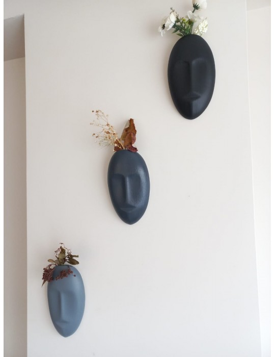 Dekoratif 3'li Mask Duvar Vazosu, Duvar Süsü ,Heykel Aksesuar Siyah Antrasit Gri Dekoratif 3'li Mask Duvar Vazosu, Duvar Süsü ,Heykel Aksesuar Siyah Antrasit Gri