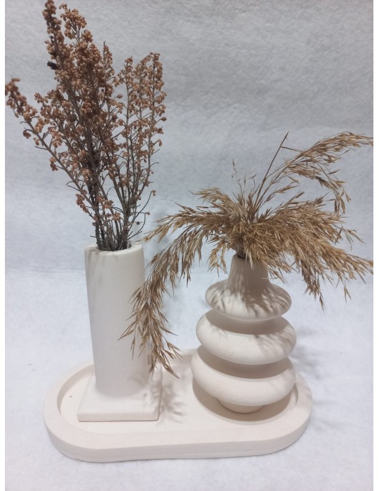 Dekoratif 3 Parça Tabaklı Vazo Set Beyaz Dekoratif 3 Parça Tabaklı Vazo Set Beyaz