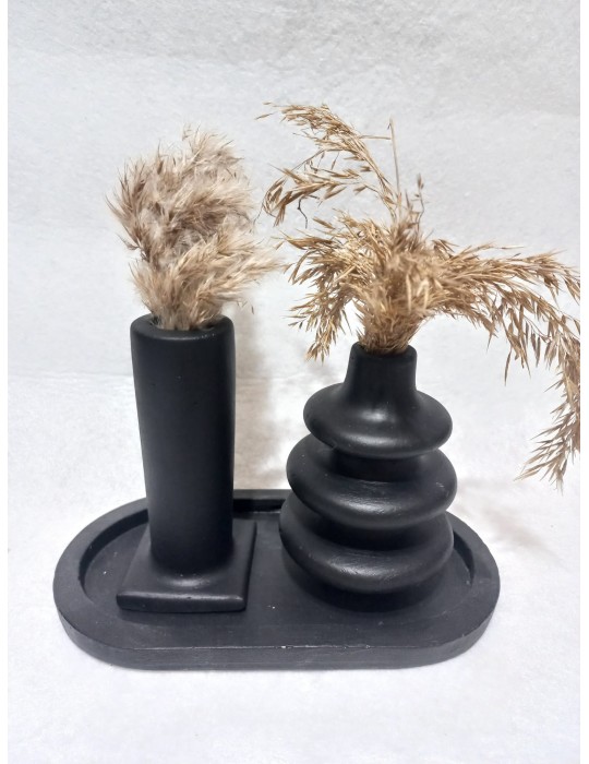 Dekoratif 3 Parça Tabaklı Vazo Set Siyah Dekoratif 3 Parça Tabaklı Vazo Set Siyah