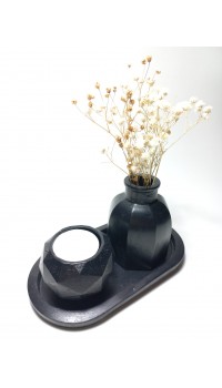 Geometrik Mumluk ve Vazo Dekoratif Tabaklı Set Siyah Geometrik Mumluk ve Vazo Dekoratif Tabaklı Set Siyah