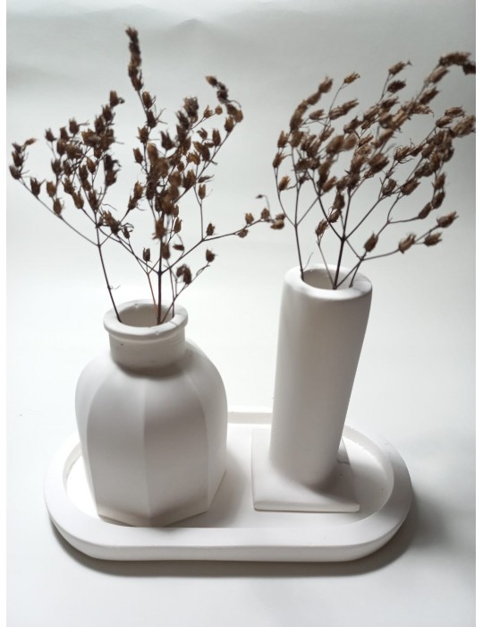 Tabaklı Dekoratif İkili Vazo Set Beyaz Tabaklı Dekoratif İkili Vazo Set Beyaz