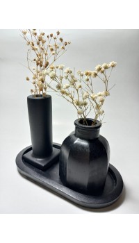 Tabaklı Dekoratif İkili Vazo Set Siyah Tabaklı Dekoratif İkili Vazo Set Siyah