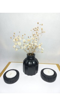 İnce Çizgili Vazo - Modern & Minimal Dekoratif Obje, Salon ve Ofis Çiçeklik, Siyah