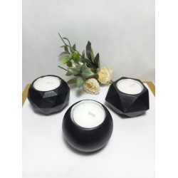 Geometrit Desenli Siyah 3'lü Mumluk Set, Dekoratif Masa Sehpa Üstü Aksesuar