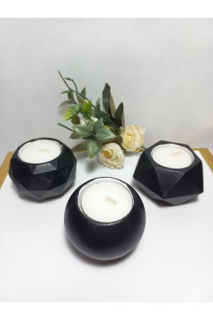 Geometrit Desenli Siyah 3'lü Mumluk Set, Dekoratif Masa Sehpa Üstü Aksesuar Geometrit Desenli Siyah 3'lü Mumluk Set, Dekoratif Masa Sehpa Üstü Aksesuar