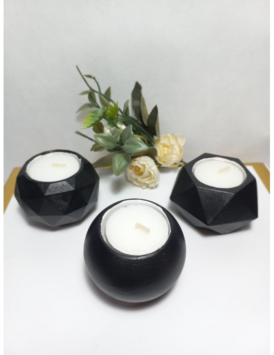 Geometrit Desenli Siyah 3'lü Mumluk Set, Dekoratif Masa Sehpa Üstü Aksesuar Geometrit Desenli Siyah 3'lü Mumluk Set, Dekoratif Masa Sehpa Üstü Aksesuar