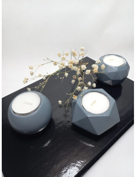 Geometrit Desenli Gri Renk 3'lü Mumluk Set, Dekoratif Masa Sehpa Üstü Aksesuar Geometrit Desenli Gri Renk 3'lü Mumluk Set, Dekoratif Masa Sehpa Üstü Aksesuar