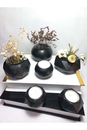 6 Parça Siyah Ev ve Ofis Aksesuarı Sukulent/Kaktüs Saksı, Mumluk Set Dekoratif Obje 6 Parça Siyah Ev ve Ofis Aksesuarı Sukulent/Kaktüs Saksı, Mumluk Set Dekoratif Obje