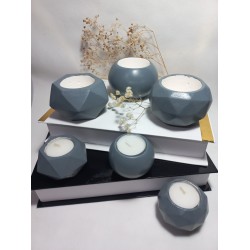 6 Parça Gri Renk Ev ve Ofis Aksesuarı Sukulent/Kaktüs Saksı, Mumluk Set Dekoratif Obje